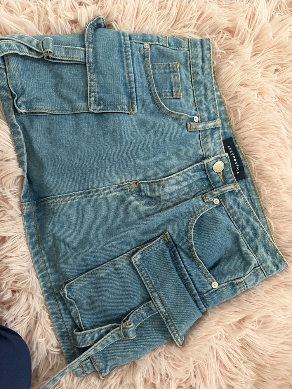 Aeropostale Light Blue Denim Mini Skirt with Utility Pockets